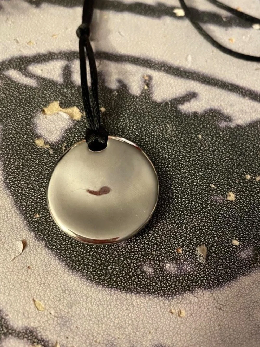 Classic Silver Disc Pendant Necklace - Black Cord